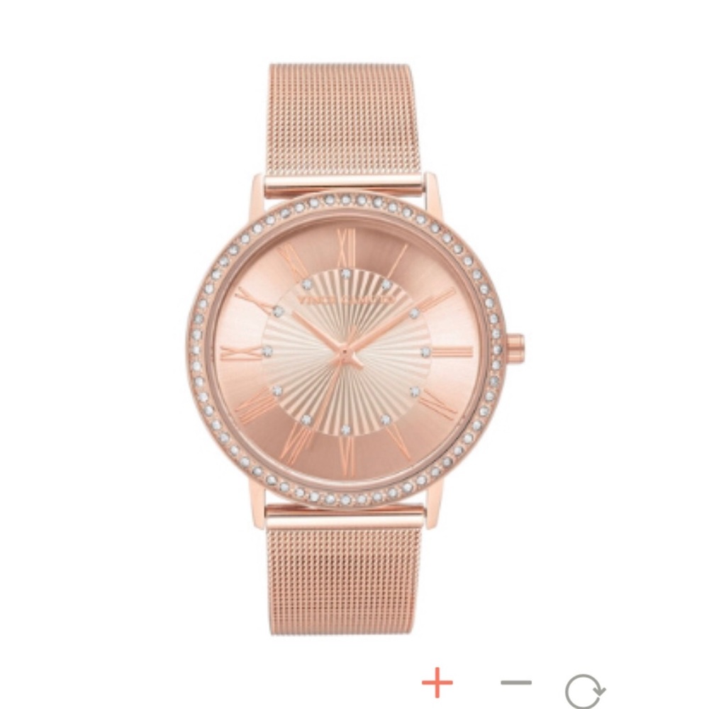 New Vince Camuto Rosetone Crystal Bezel Watch